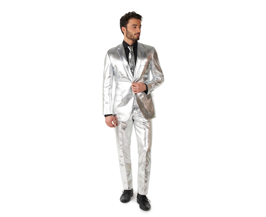 Suit silver shiny, size 48